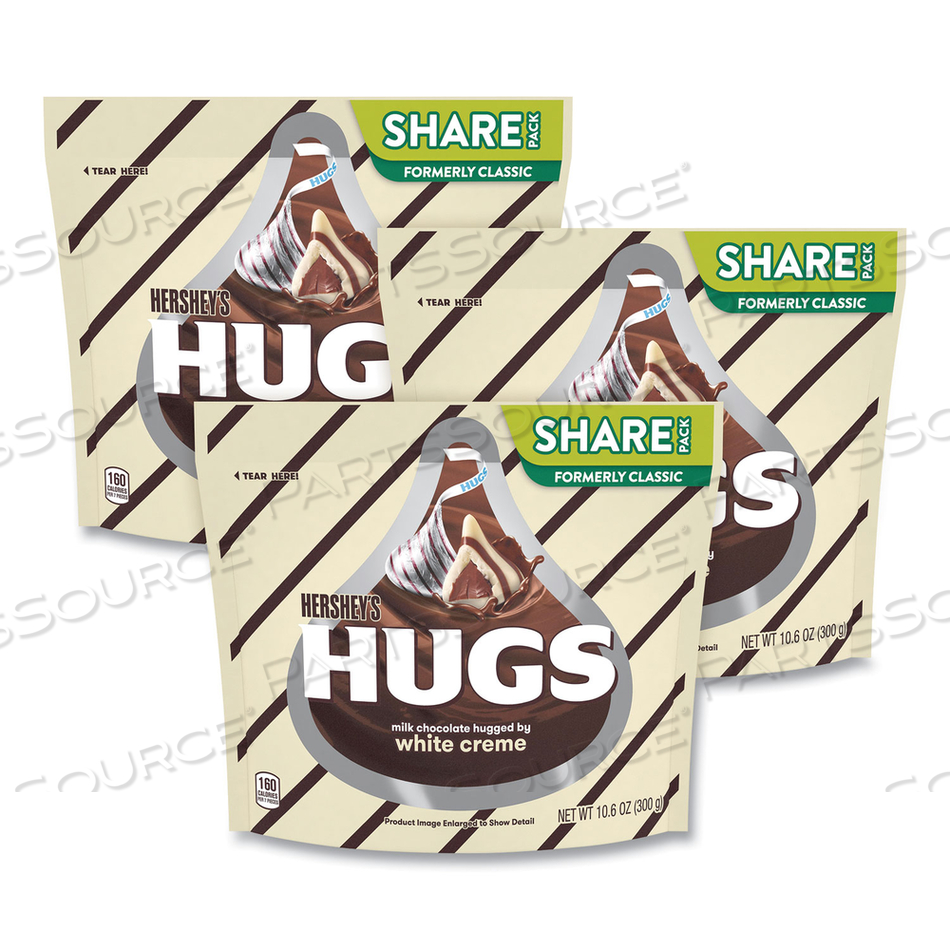 HUGS CANDY, MILK CHOCOLATE WITH WHITE CREME, 1.6 OZ BAG, 3 BAGS/PACK 