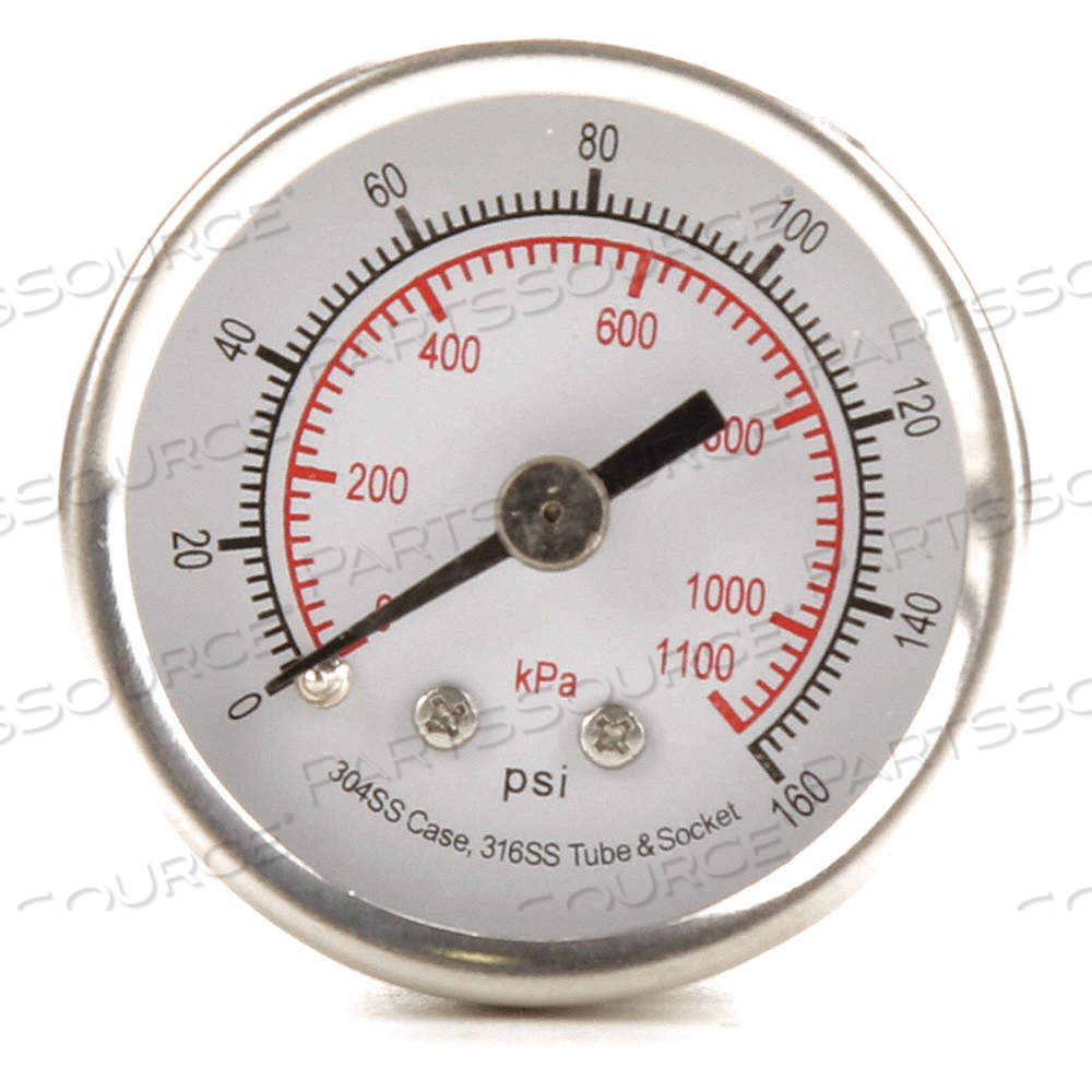 COMMERCIAL PRESSURE GAUGE, CORROSION-RESISTANT CASE, 0 TO 160 PSI, 1 1/2 IN DIAL, 2 by Approved Vendor COMMERCIAL PRESSURE GAUGE, CORROSION-RESISTANT CASE, 0 TO 160 PSI, 1 1/2 IN DIAL, 2 by Approved Vendor
