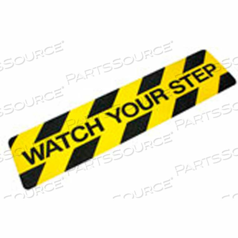 "WATCH YOUR STEP" ANTI SLIP STAIR TREAD, BLACK/YELLOW, 6" X 24" by Heskins LLC