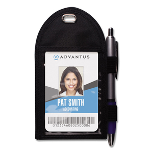 BADGE HOLDER WITH PEN LOOP, VERTICAL, BLACK 3.25" X 6" HOLDER, 2.75" X 3.5" INSERT, 12/BOX by Advantus