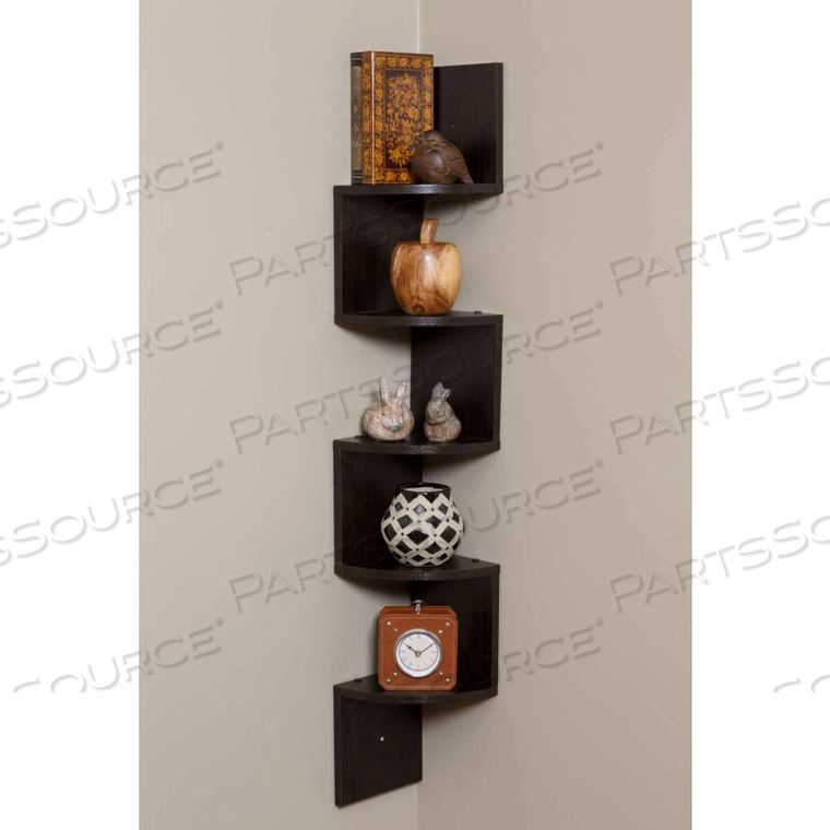 ONESPACE 5 TIER LARGE CORNER WALL MOUNT SHELF - DARK WALNUT 