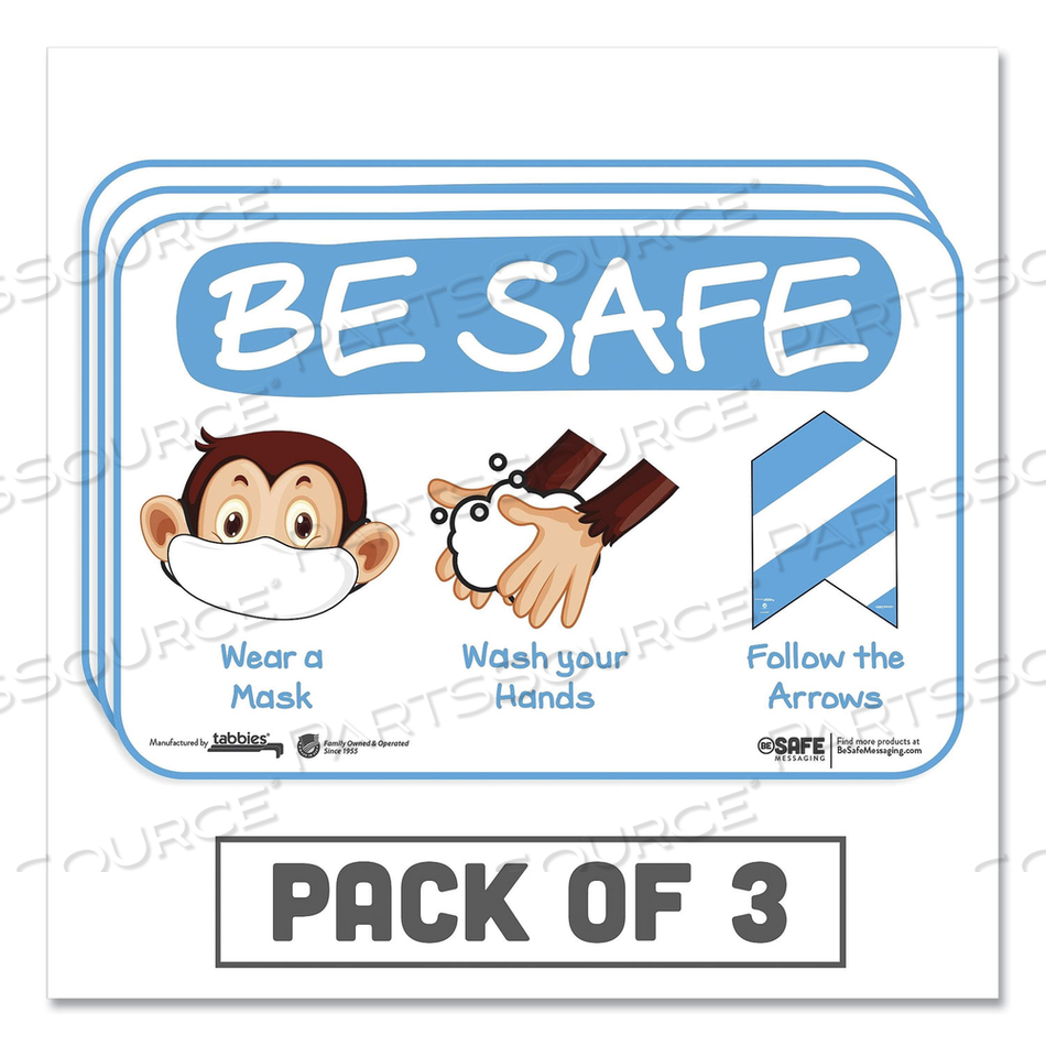 BESAFE MESSAGING EDUCATION WALL SIGNS, 9 X 6, "BE SAFE, WEAR A MASK, WASH YOUR HANDS, FOLLOW THE ARROWS", MONKEY by Tabbies BESAFE MESSAGING EDUCATION WALL SIGNS, 9 X 6, "BE SAFE, WEAR A MASK, WASH YOUR HANDS, FOLLOW THE ARROWS", MONKEY by Tabbies