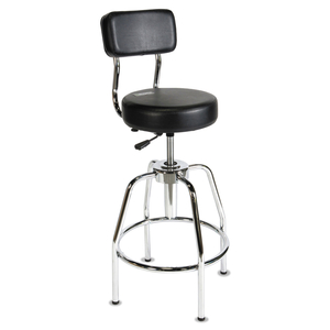 HEAVY-DUTY SHOP STOOL, SUPPORTS UP TO 300 LB, 29" TO 34" SEAT HEIGHT, BLACK SEAT/BACK, CHROME BASE by ShopSol