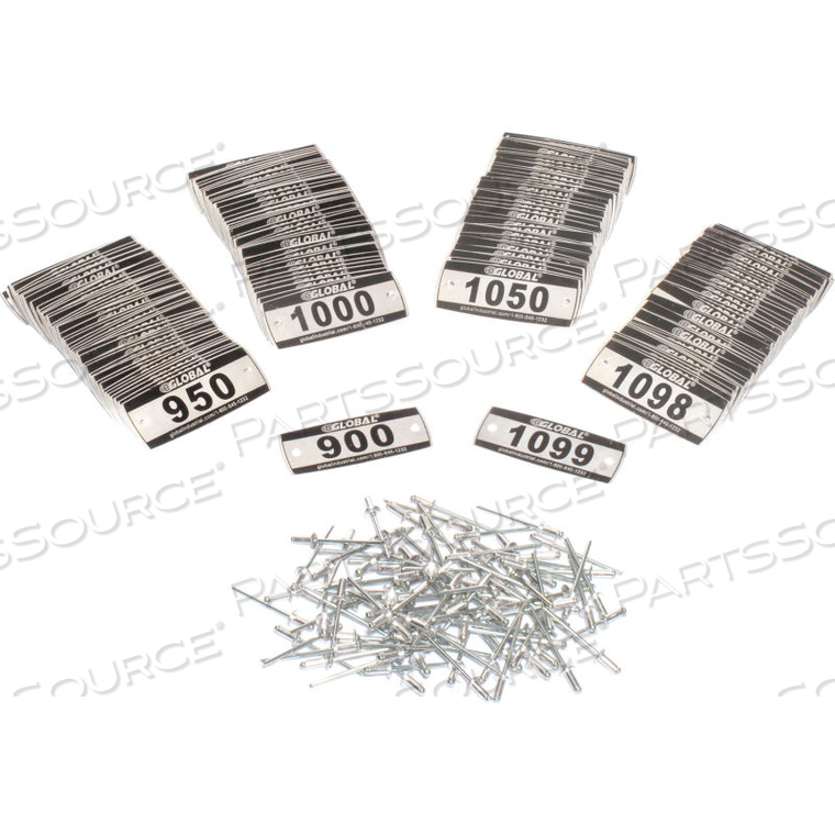 LOCKER NUMBER PLATE KIT, NUMBERED 900-1099, 200/PACK by Precision Sourcing