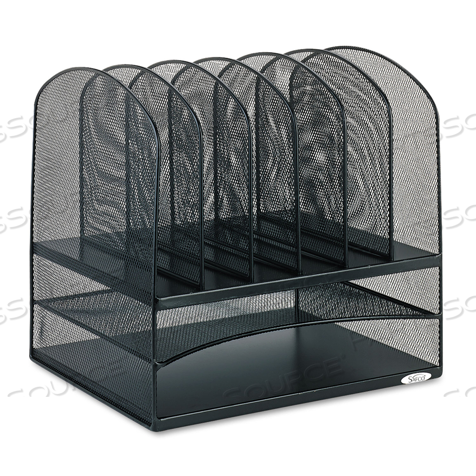ONYX MESH DESK ORGANIZER WITH TWO HORIZONTAL AND SIX UPRIGHT SECTIONS, LETTER SIZE FILES, 13.25" X 11.5" X 13", BLACK by Safco