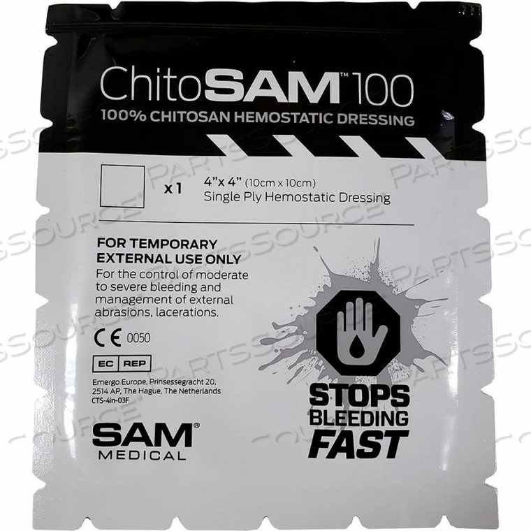 FIRST VOICE CHITO SAM SINGLE PLY HEMOSTATIC DRESSING 4"X4" by First Voice FIRST VOICE CHITO SAM SINGLE PLY HEMOSTATIC DRESSING 4"X4" by First Voice