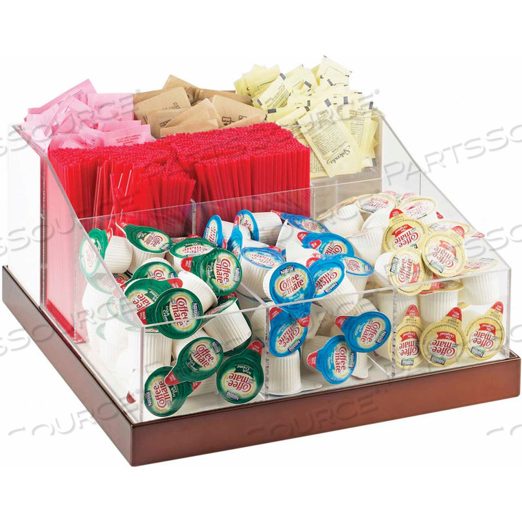 LUXE MULTI-SECTION CONDIMENT ORGANIZER WHITE AND SS 12-1/4"W X 12-1/4"D X 6-1/2"H 