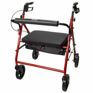 4-WHEEL BARIATRIC ROLLATOR, 8 IN. WHEEL, 37 - 39 IN. HANDLE, RED, 400 LBS, STEEL FRAME by McKesson