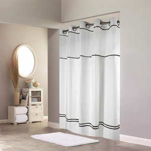 SHOWER CURTAIN WHITE/BLACK POLYESTER by Hookless