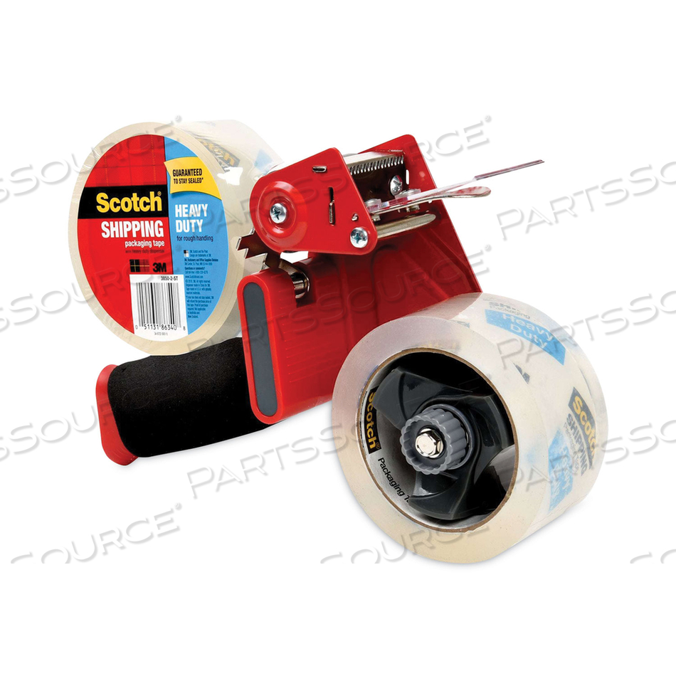 PACKAGING TAPE DISPENSER WITH TWO ROLLS OF TAPE, 3" CORE, FOR ROLLS UP TO 2" X 60 YDS, RED by 3M Consumer