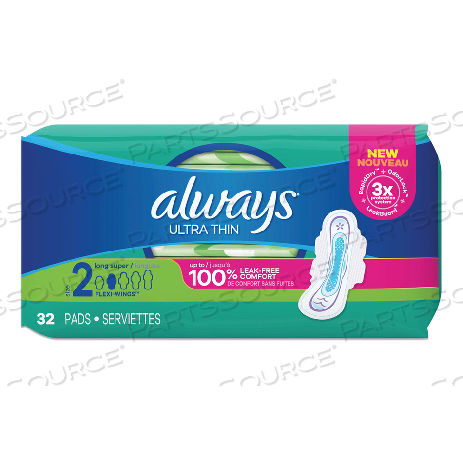 ULTRA THIN PADS WITH WINGS, SIZE 2, LONG, SUPER ABSORBENT by Always