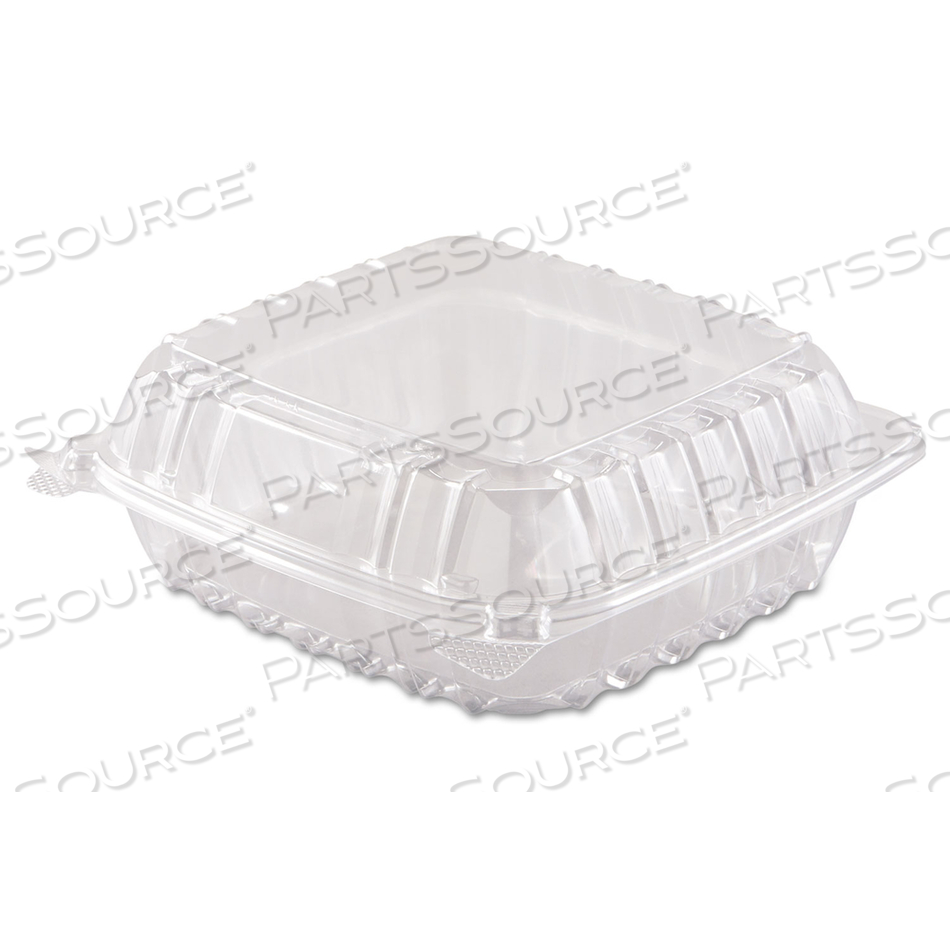 CLEARSEAL HINGED-LID PLASTIC CONTAINERS, 8.3 X 8.3 X 3, CLEAR, PLASTIC by Dart Container Corporation CLEARSEAL HINGED-LID PLASTIC CONTAINERS, 8.3 X 8.3 X 3, CLEAR, PLASTIC by Dart Container Corporation