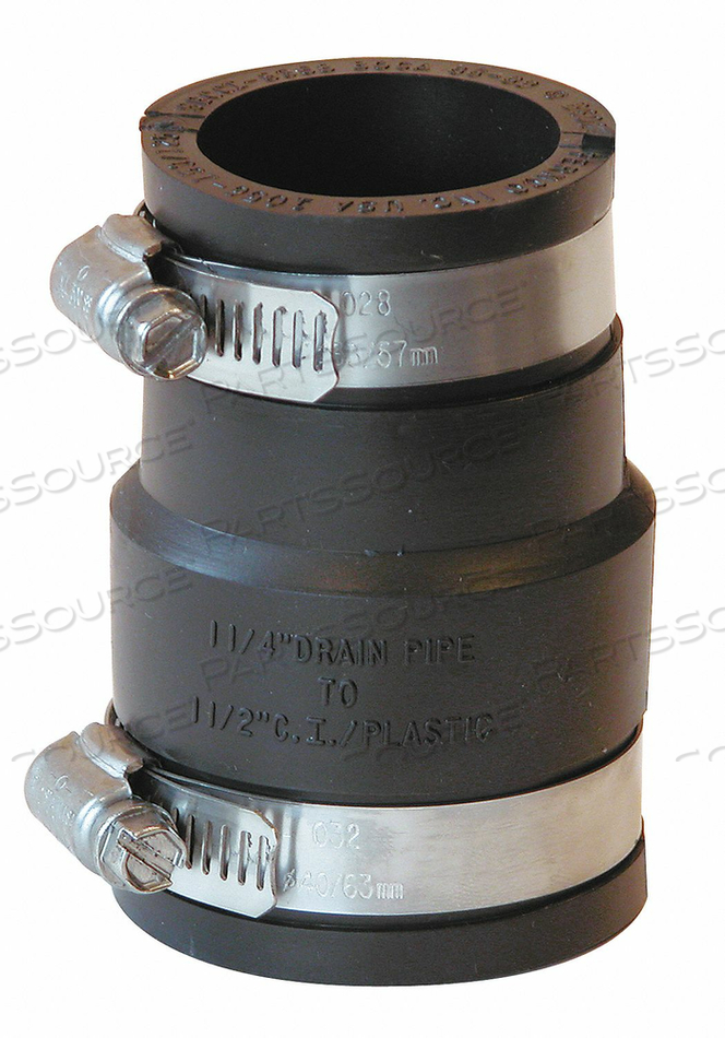 FLEXIBLE COUPLING, PVC, FOR 1 1/4 IN_1 1/2 IN PIPE, 3 1/2 IN OVERALL LG, 2 CLAMPS INCLUDED by Fernco FLEXIBLE COUPLING, PVC, FOR 1 1/4 IN_1 1/2 IN PIPE, 3 1/2 IN OVERALL LG, 2 CLAMPS INCLUDED by Fernco