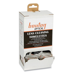 OPTICAL LENS CLEANING TOWELETTES, INDIVIDUALLY WRAPPED IN DISPENSER BOX, 100/BOX by Bouton