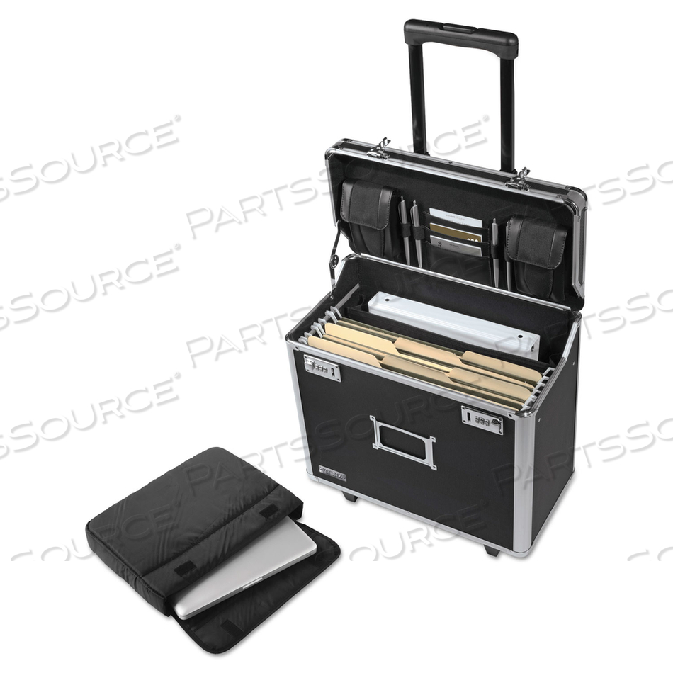 LOCKING MOBILE ROLLING BUSINESS CASE, FITS DEVICES UP TO 16", ALUMINUM/CHROME/FIBERBOARD, 10 X 16 X 15, BLACK 