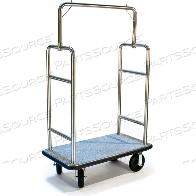 HD SQUARE BELLMAN CART STAINLESS, GRAY CARPET, BLACK BUMPER, 8" SEMI-PNEUMATIC by CSL HD SQUARE BELLMAN CART STAINLESS, GRAY CARPET, BLACK BUMPER, 8" SEMI-PNEUMATIC by CSL