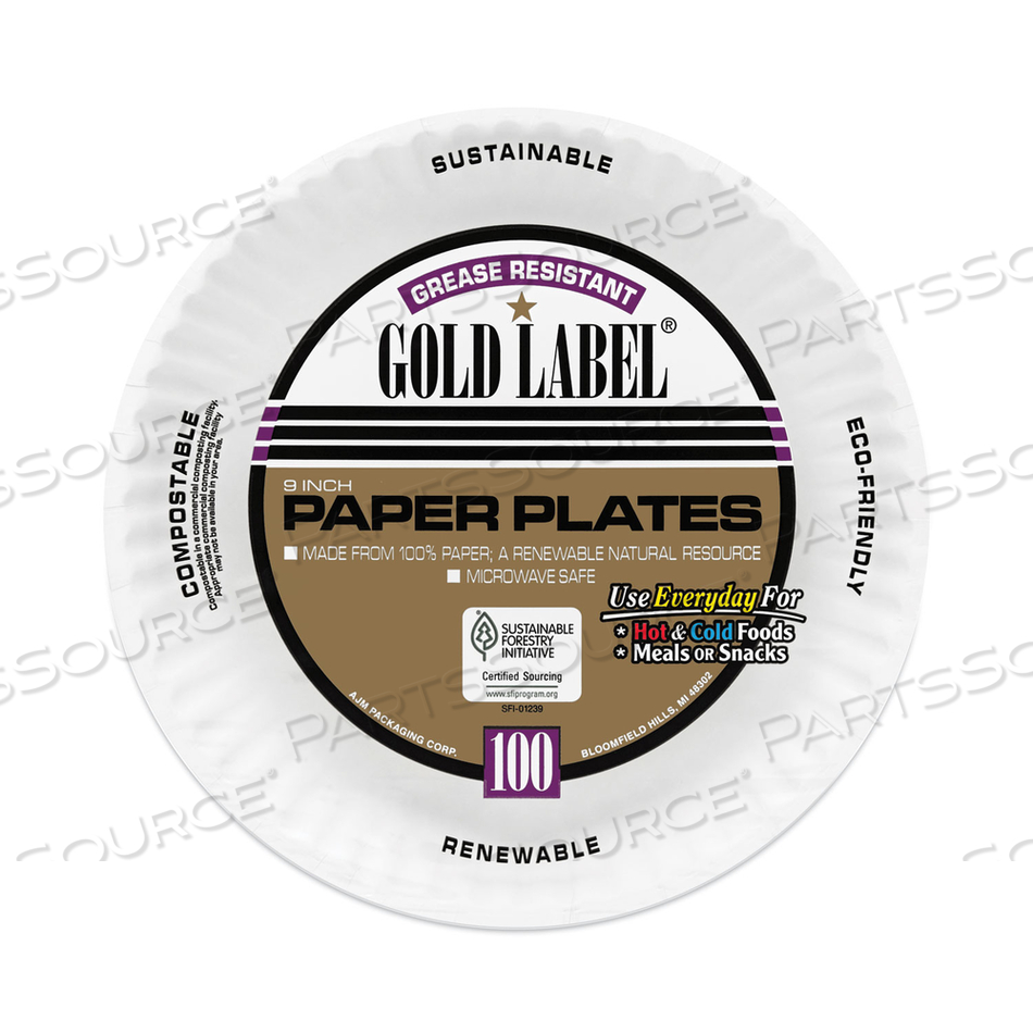 COATED PAPER PLATES, 9" DIA, WHITE by AJM Packaging Corporation