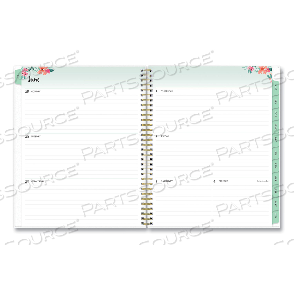 LAUREL ACADEMIC YEAR WEEKLY/MONTHLY PLANNER, FLORAL ARTWORK, 11 X 8.5, GREEN/PINK COVER, 12-MONTH (JULY-JUNE): 2021-2022 