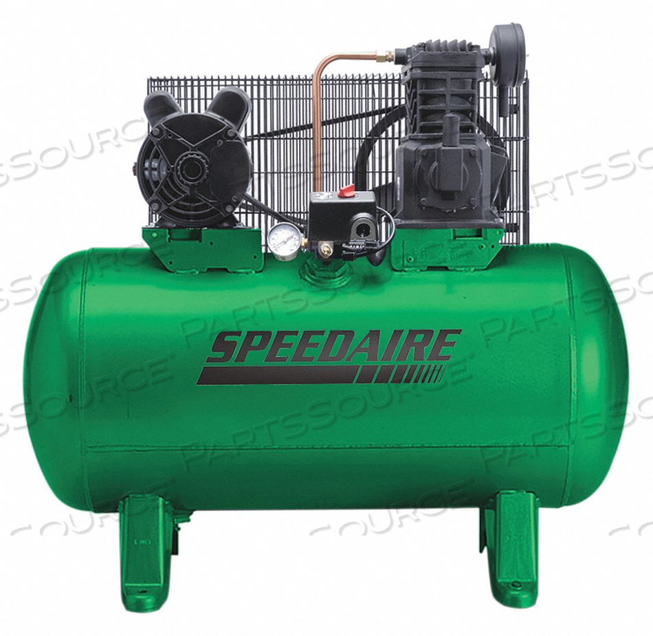 ELECTRIC AIR COMPRESSOR, LUBRICATION TYPE SPLASH LUBRICATED, AIR TANK STYLE HORIZONTAL, NUMBER OF STAGES 1, OUTPUT POWER 2 HP, FREE AIR FLOW by Speedaire ELECTRIC AIR COMPRESSOR, LUBRICATION TYPE SPLASH LUBRICATED, AIR TANK STYLE HORIZONTAL, NUMBER OF STAGES 1, OUTPUT POWER 2 HP, FREE AIR FLOW by Speedaire