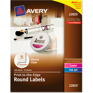 ROUND EASY PEEL LABELS, 2" DIA., GLOSSY, CLEAR, 120/PACK by Avery