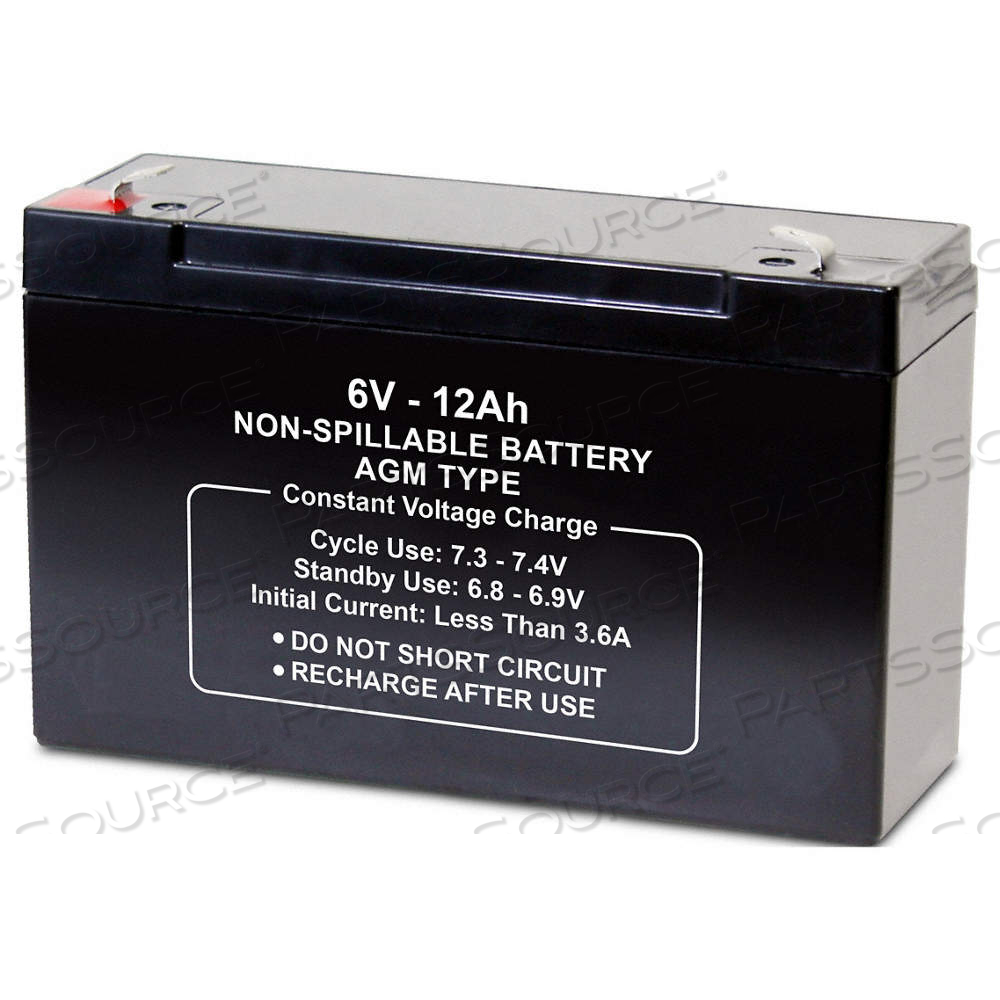 SEALED LEAD ACID BATTERY, 6V DC, 12 AH CAPACITY, 3.7 IN HT, 1.97 IN WD, 6 IN DP by Approved Vendor SEALED LEAD ACID BATTERY, 6V DC, 12 AH CAPACITY, 3.7 IN HT, 1.97 IN WD, 6 IN DP by Approved Vendor