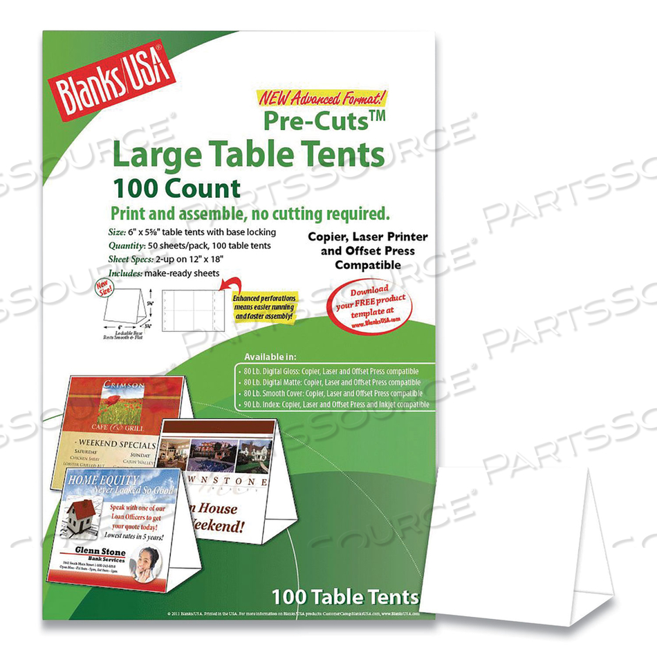 TABLE TENT, 80 LB COVER WEIGHT, 12 X 18, WHITE, 2 TENTS/SHEET by Blanks USA