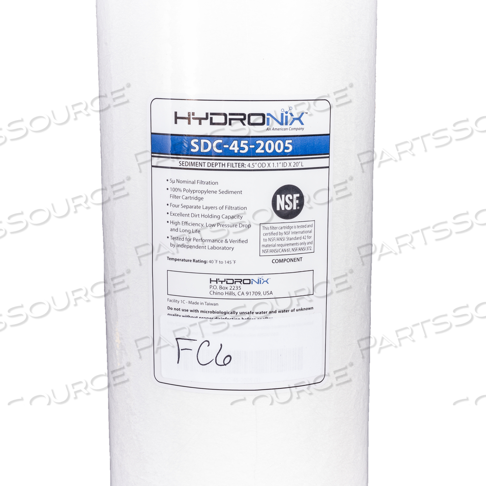 5 MICRON, 4.5" X 20" SEDIMENT DEPTH CARTRIDGE PRE-FILTER (6/CASE) by Hydronix
