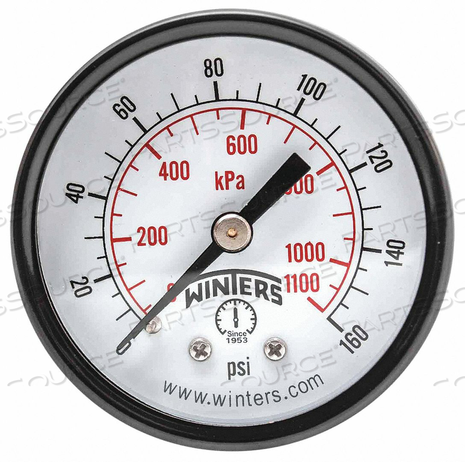 PRESSURE GAUGE 2 DIAL SIZE BLACK by Winters Instruments PRESSURE GAUGE 2 DIAL SIZE BLACK by Winters Instruments