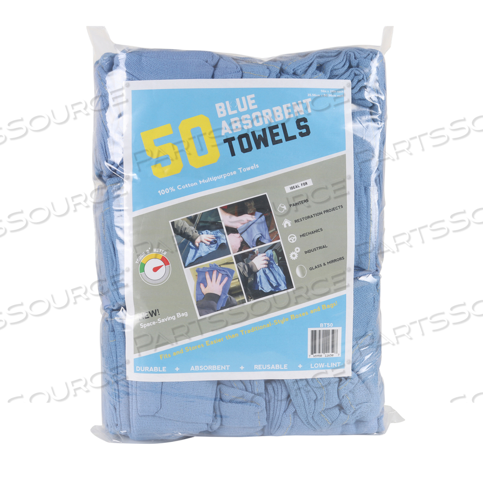 BAG OF 50 COTTON HUCK TOWELS - BLUE - 14 X 24 by Monarch Brands Inc.