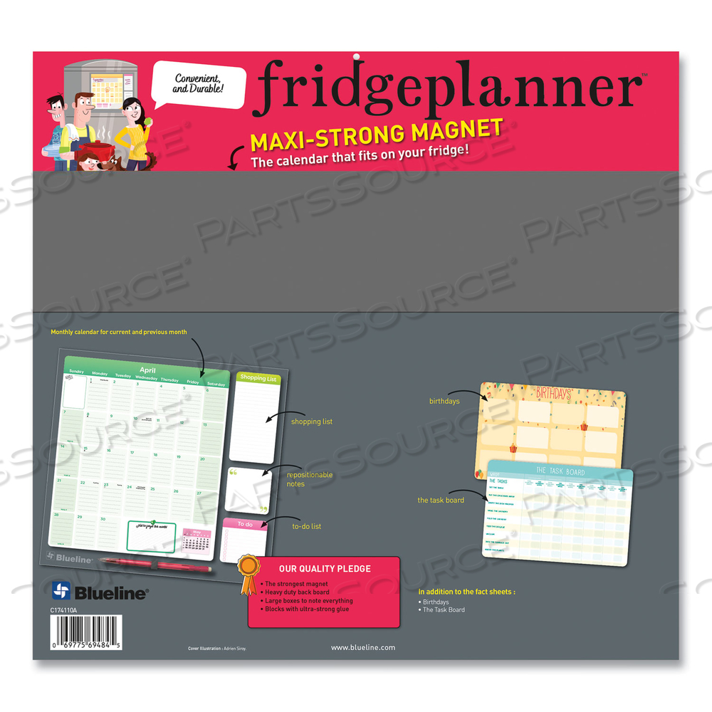 FRIDGE PLANNER MAGNETIZED MONTHLY CALENDAR WITH PADS + PENCIL, 14 X 13.5, YELLOW/GREEN SHEETS, 16-MONTH (SEPT-DEC): 2024-2025 by Blueline