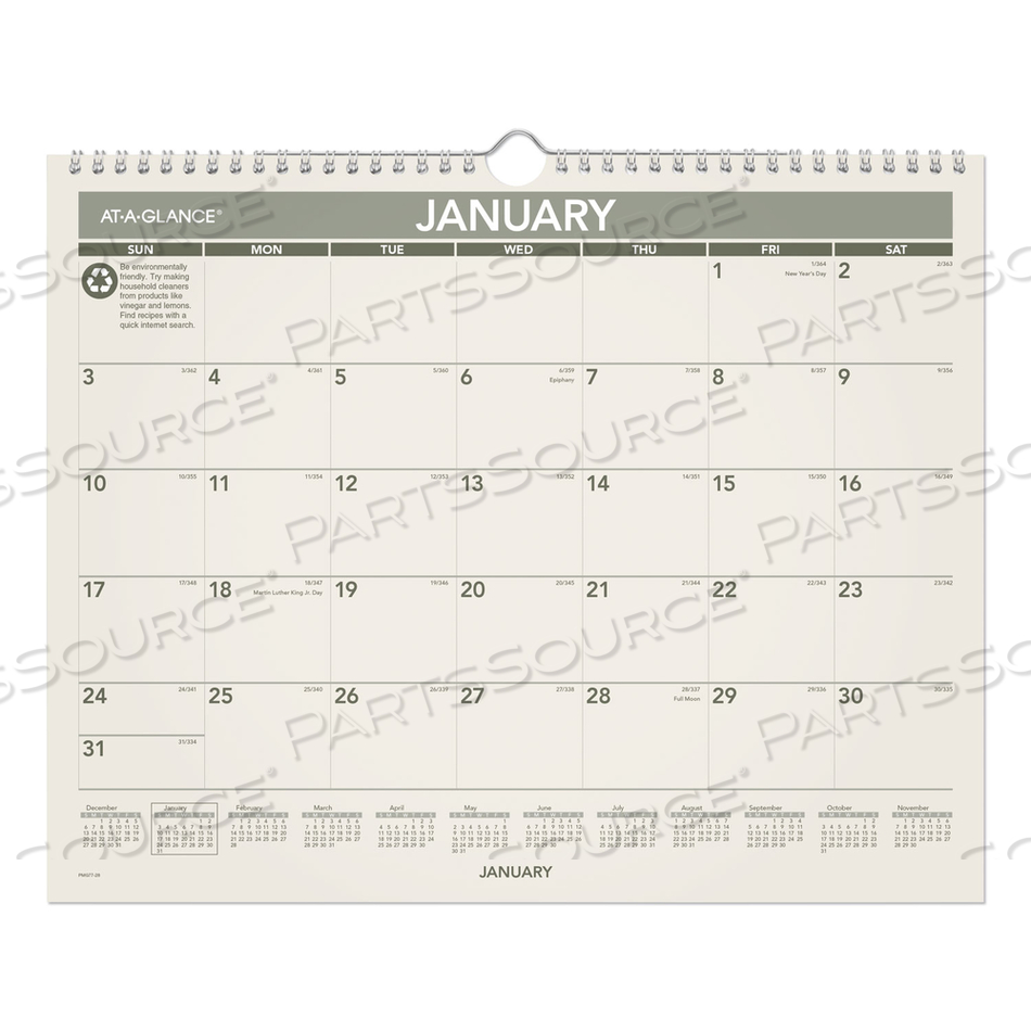 RECYCLED WALL CALENDAR, UNRULED BLOCKS, 15 X 12, SAND/GREEN SHEETS, 12-MONTH (JAN TO DEC): 2023 by At-A-Glance