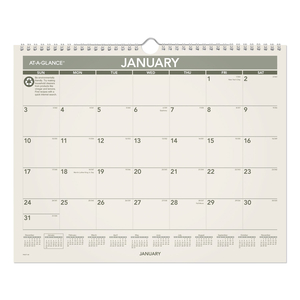 RECYCLED WALL CALENDAR, UNRULED BLOCKS, 15 X 12, SAND/GREEN SHEETS, 12-MONTH (JAN TO DEC): 2023 by At-A-Glance
