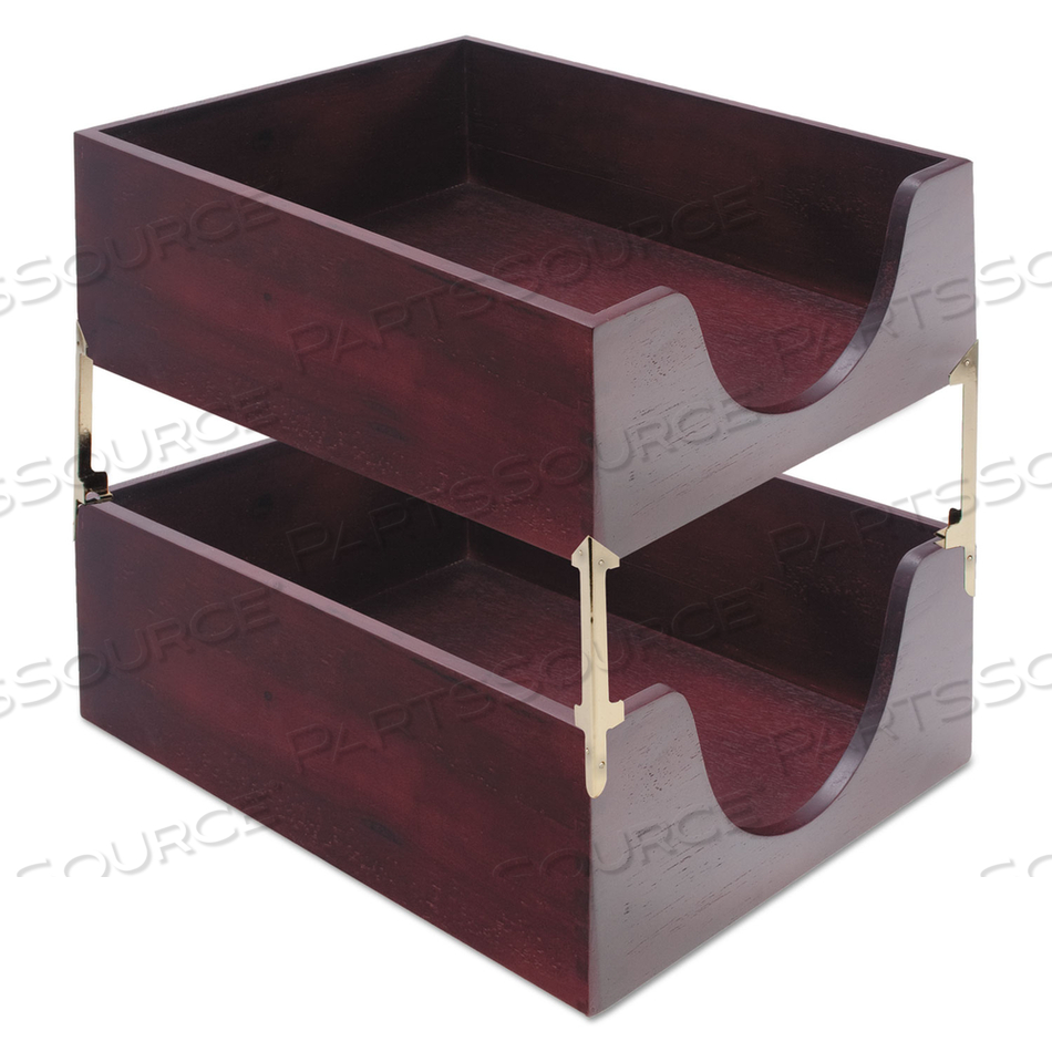 DOUBLE-DEEP HARDWOOD STACKABLE DESK TRAYS, 1 SECTION, LETTER SIZE FILES, 10.13" X 12.63" X 5", MAHOGANY 