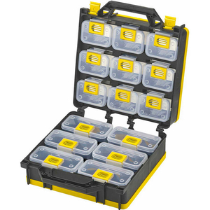 SHOPSOL BIN COMPARTMENT CASE - 2 SIDED, 15 LOCKING BINS, 26"L X 12"W X 3"H - BLACK/YELLOW by LDS Industries LLC