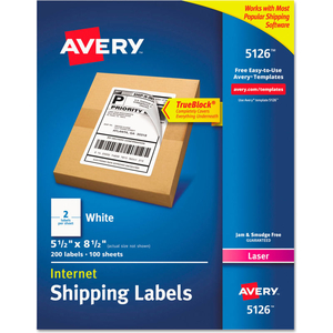 WHITE SHIPPING LABELS WITH TRUEBLOCK TECHNOLOGY, 5-1/2" X 8-1/2", 200 LABELS PER BOX by Avery