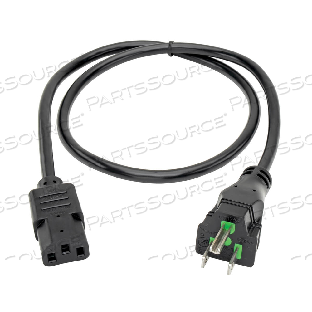 NEMA 5-15P TO LOCKING IEC C13 - GREEN DOT HOSPITAL-GRADE POWER CORD - 10 A , 3 FT by Tripp Lite