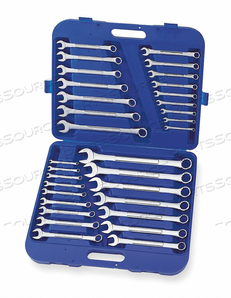 COMBINATION WRENCH SET, ALLOY STEEL, CHROME, NUMBER OF TOOLS 32, RANGE OF HEAD SIZES 1/4 IN TO 1 1/4 IN, 7 MM TO 24 MM, HEAD OFFSET ANGLE 15 by Westward COMBINATION WRENCH SET, ALLOY STEEL, CHROME, NUMBER OF TOOLS 32, RANGE OF HEAD SIZES 1/4 IN TO 1 1/4 IN, 7 MM TO 24 MM, HEAD OFFSET ANGLE 15 by Westward