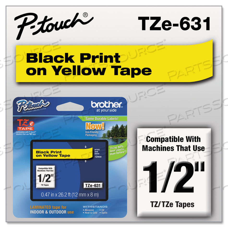 BLACK PRINT ON YELLOW LABEL TAPE, 26 FT L X 15/32 IN W by Brother BLACK PRINT ON YELLOW LABEL TAPE, 26 FT L X 15/32 IN W by Brother