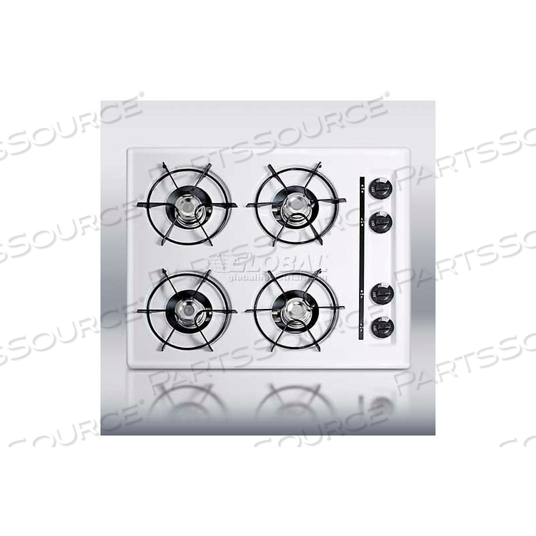 24"W GAS COOKTOP, FOUR BURNERS, GAS SPARK IGNITION, WHITE by Summit Appliance (Div. of Felix Storch, Inc.) 24"W GAS COOKTOP, FOUR BURNERS, GAS SPARK IGNITION, WHITE by Summit Appliance (Div. of Felix Storch, Inc.)