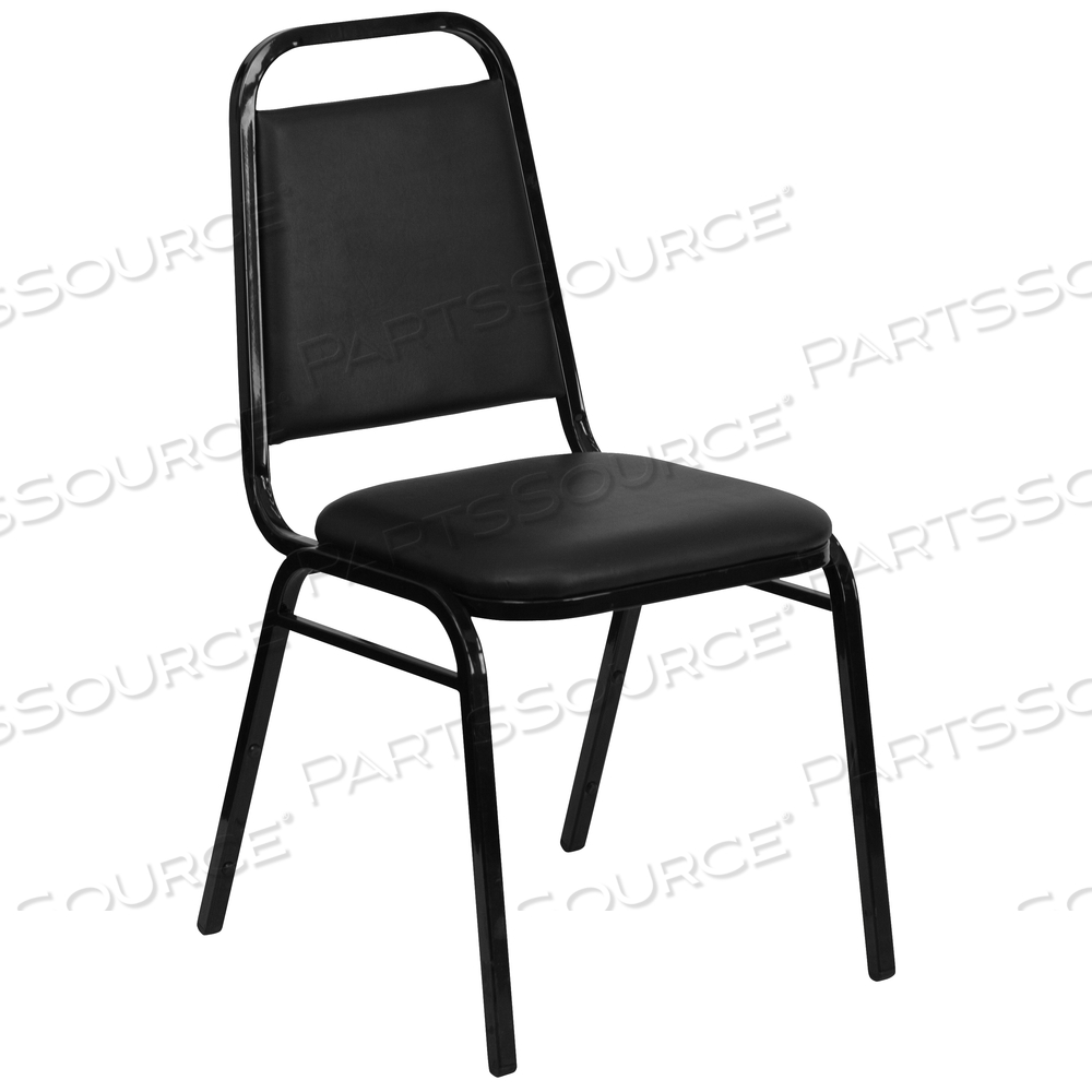 HERCULES SERIES TRAPEZOIDAL BACK STACKING BANQUET CHAIR IN BLACK VINYL - BLACK FRAME by Flash Furniture