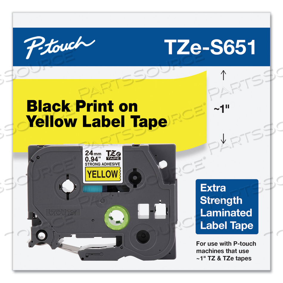TZE EXTRA-STRENGTH ADHESIVE LAMINATED LABELING TAPE, 0.94" X 26.2 FT, BLACK ON YELLOW by Brother