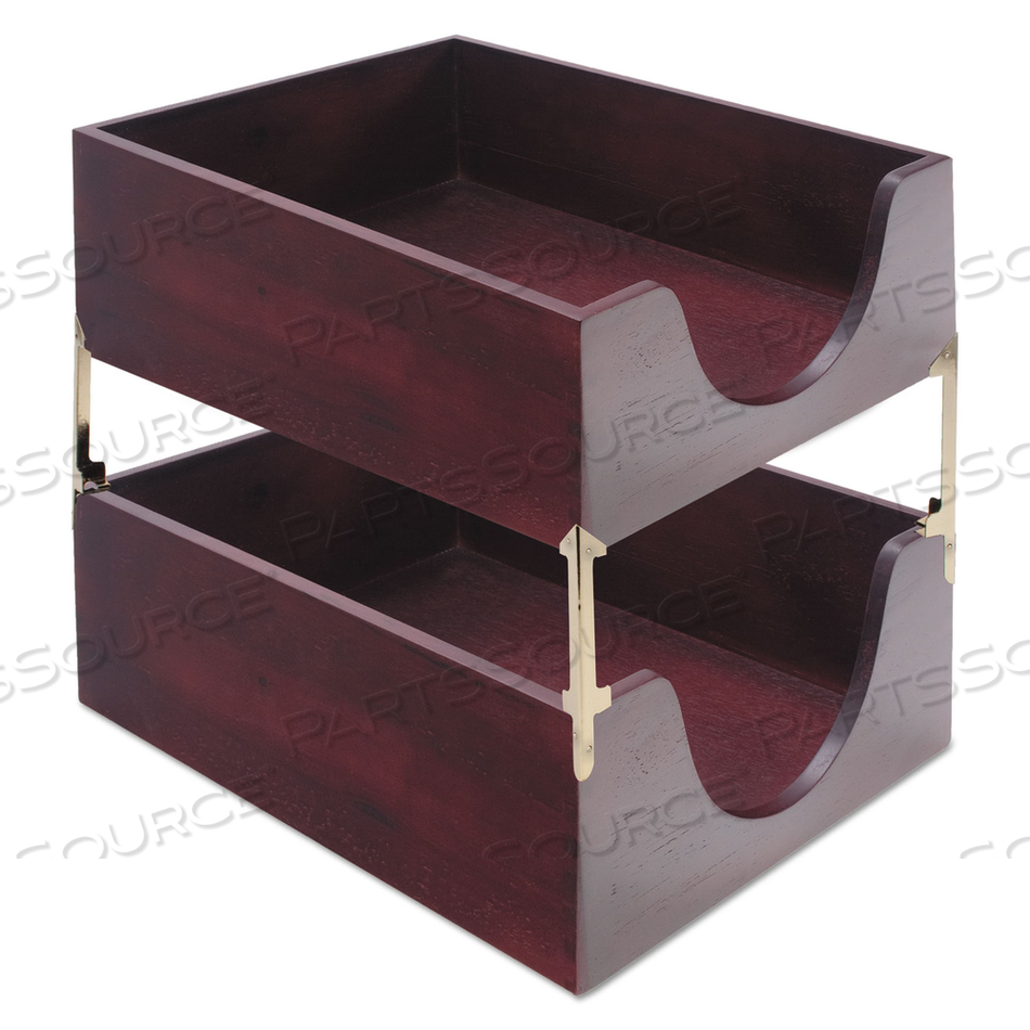 DOUBLE-DEEP HARDWOOD STACKABLE DESK TRAYS, 1 SECTION, LEGAL SIZE FILES, 10.13" X 12.63" X 5", MAHOGANY 