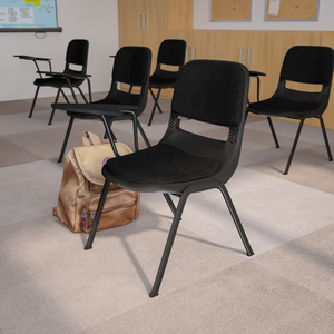 HERCULES BLACK PADDED ERGONOMIC SHELL CHAIR WITH RIGHT HANDED FLIP-UP TABLET ARM by Flash Furniture HERCULES BLACK PADDED ERGONOMIC SHELL CHAIR WITH RIGHT HANDED FLIP-UP TABLET ARM by Flash Furniture