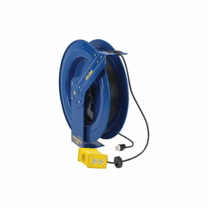 SAFETY SERIES SPRING REWIND POWER CORD REEL: QUAD RECEPT, 100' CORD, 12 AWG by Coxreels SAFETY SERIES SPRING REWIND POWER CORD REEL: QUAD RECEPT, 100' CORD, 12 AWG by Coxreels
