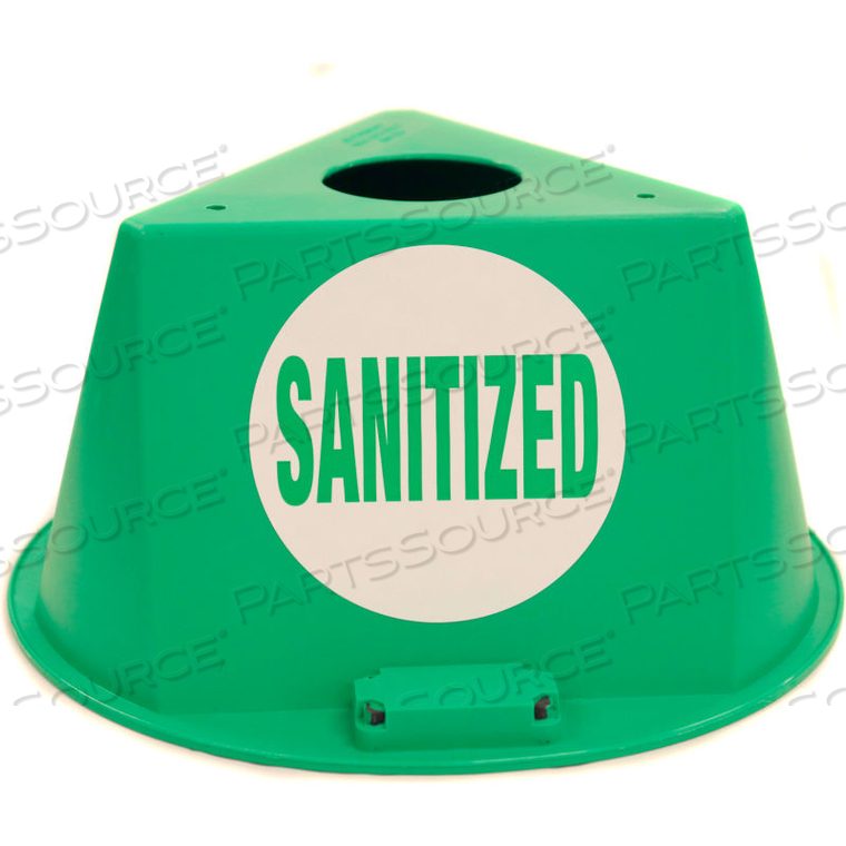 INVENTORY CONTROL CONE, 3-SIDED WITH PRINTED DECALS & MAGNETS, "SANITIZED" - GREEN 