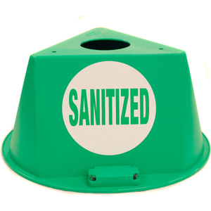 INVENTORY CONTROL CONE, 3-SIDED WITH PRINTED DECALS & MAGNETS, "SANITIZED" - GREEN by Cee-Jay Research & Sales, LLC