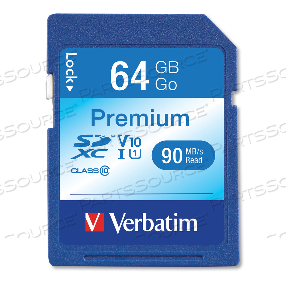 64GB PREMIUM SDXC MEMORY CARD, UHS-I V10 U1 CLASS 10, UP TO 90MB/S READ SPEED by Verbatim