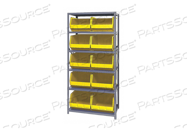 QSBU-270 STEEL SHELVING WITH 10 GIANT STACKING BINS YELLOW, 18X36X75 by Quantum Storage Systems QSBU-270 STEEL SHELVING WITH 10 GIANT STACKING BINS YELLOW, 18X36X75 by Quantum Storage Systems