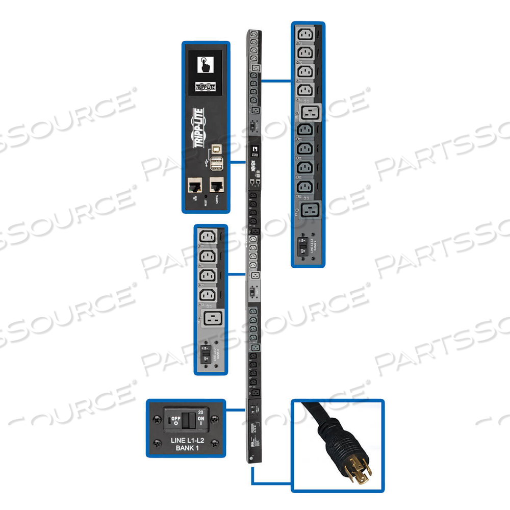 10KW 3-PHASE SWITCHED PDU LX INTERFACE 200/208/240V 30 OUTLETS by Tripp Lite 10KW 3-PHASE SWITCHED PDU LX INTERFACE 200/208/240V 30 OUTLETS by Tripp Lite