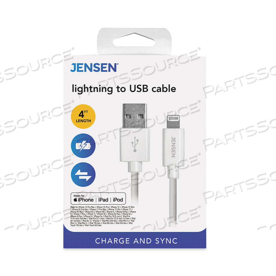 LIGHTNING TO USB CABLE, 4 FT, WHITE 